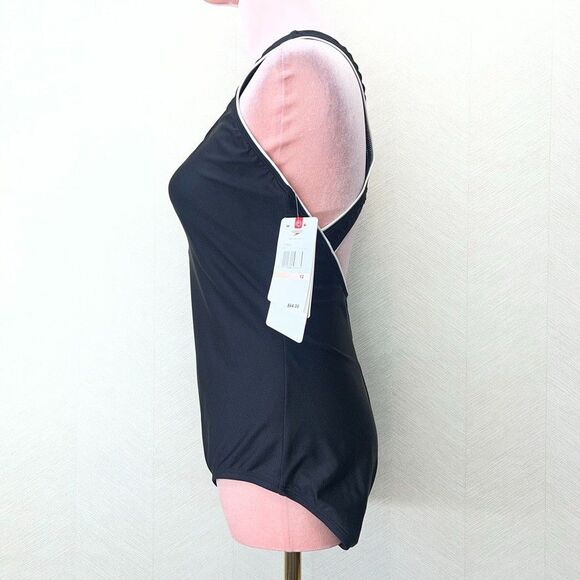 Speedo Stretch Racerback Moderate Black One Piece Swimwear Womens Size 12 NWT - Picture 2 of 16